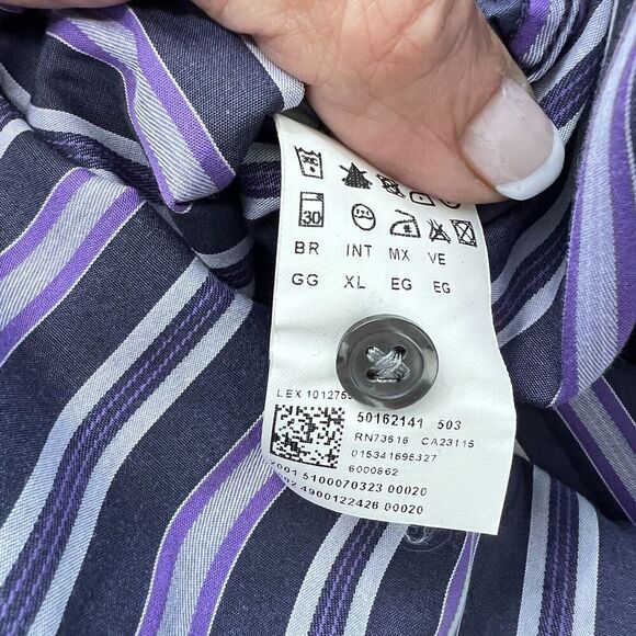 Hugo Boss Button Down Long Sleeve Dress Shirt Men XL Striped Purple Cotton - Picture 13 of 14